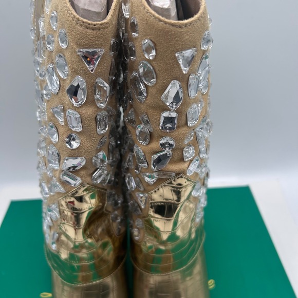 Lauren Lorraine Hana Gold Sparkle Embellished Rhinestone Western Boots Size 8.5 - Picture 6 of 9